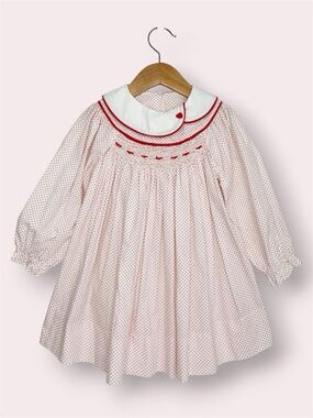 Lullaby Set smocked dress Peter Pan collar white w/ red polka dot girls size 4T